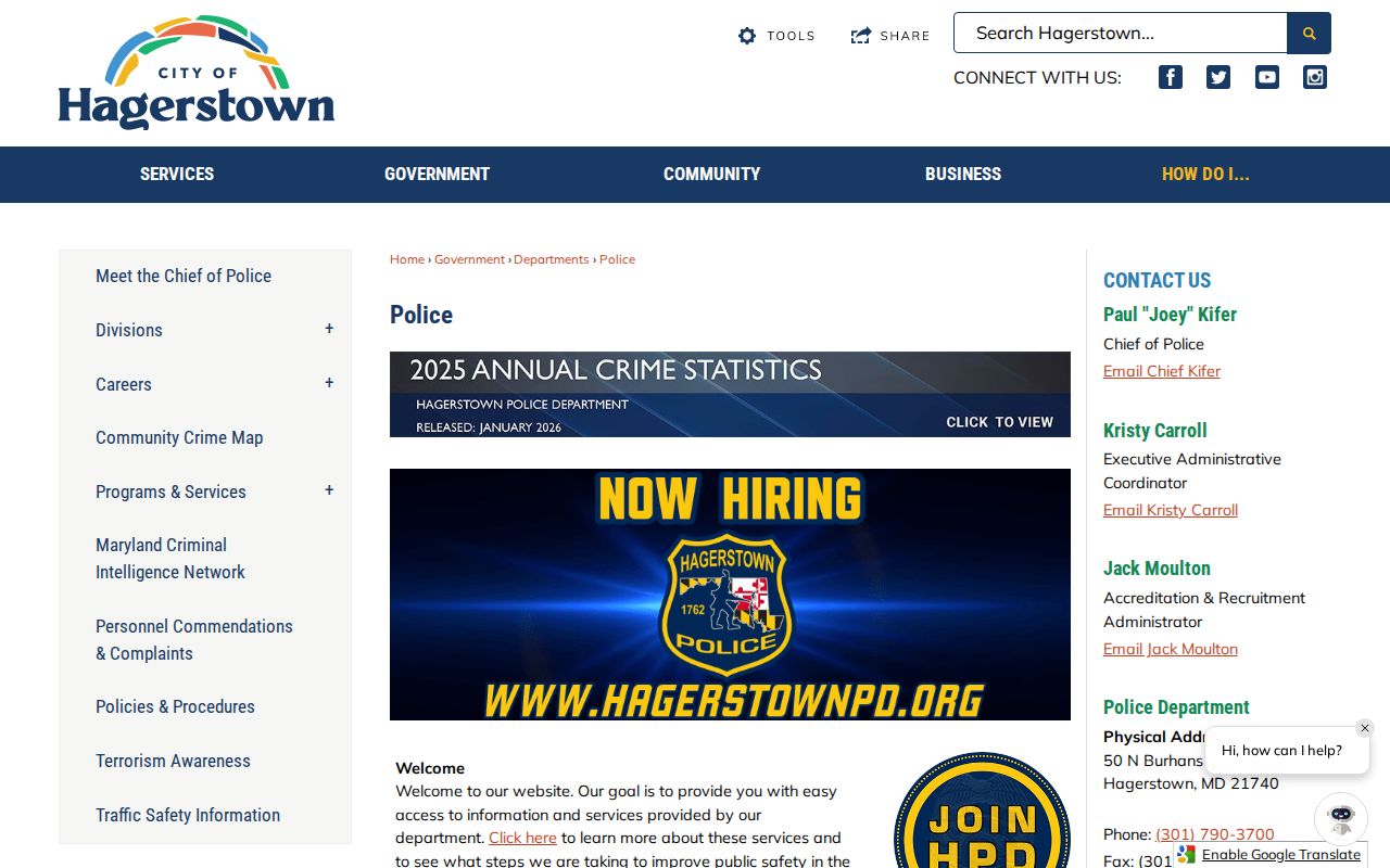Hagerstown Police Department arrest records source in Washington County